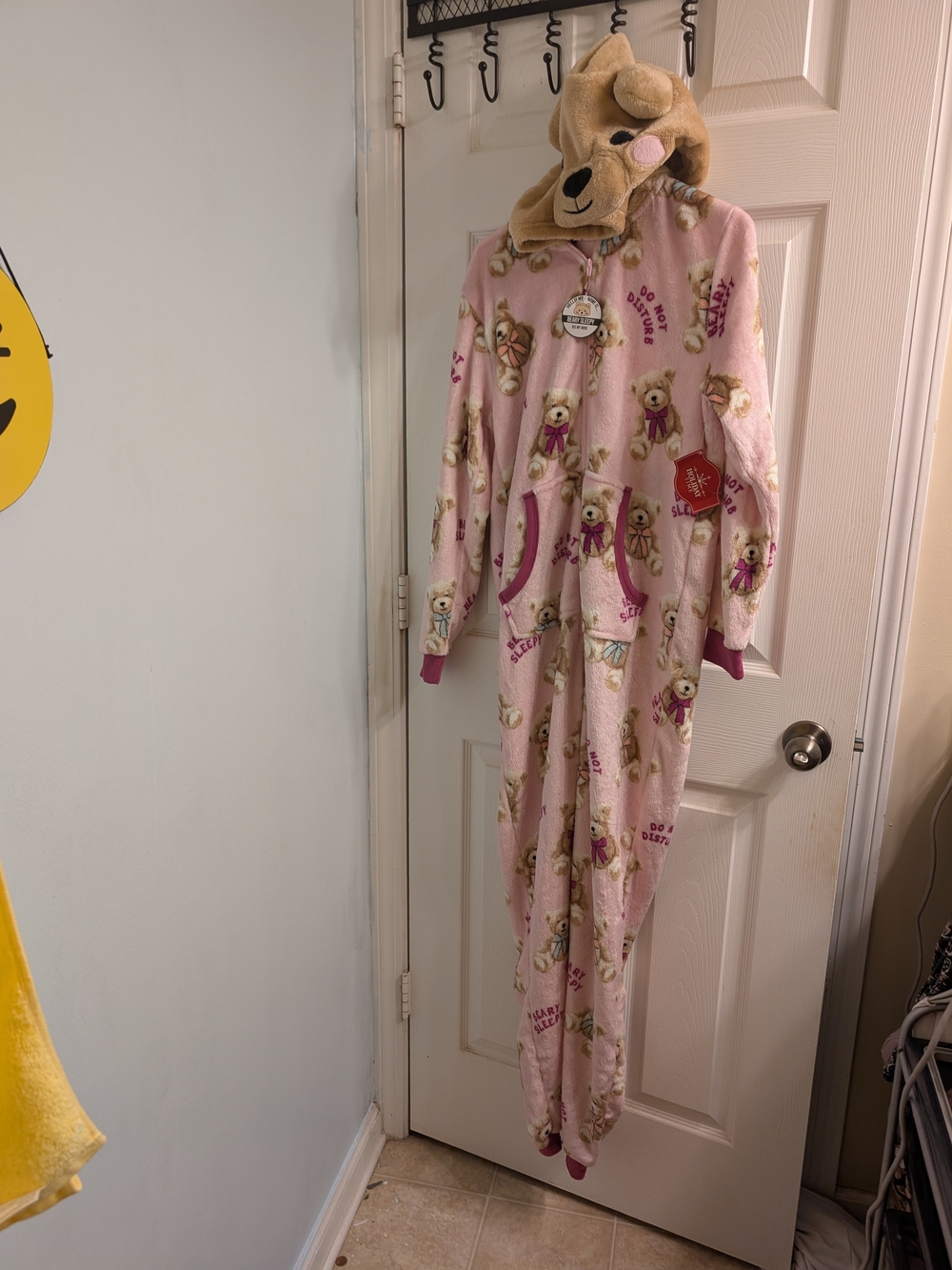 Plush Pink TeddyBear Hooded Adult Pajamas Onesie Small4 -6